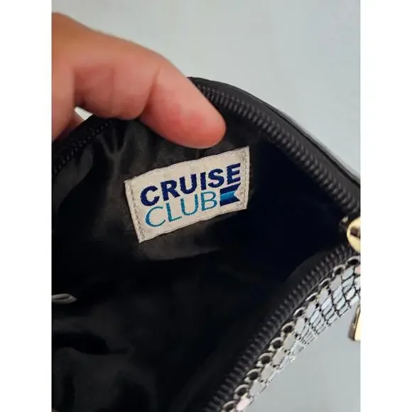 Women's Cruise Club Metallic Sequins Chain Purse Bag Black & Silver 5.5" X 7" - Picture 11 of 11